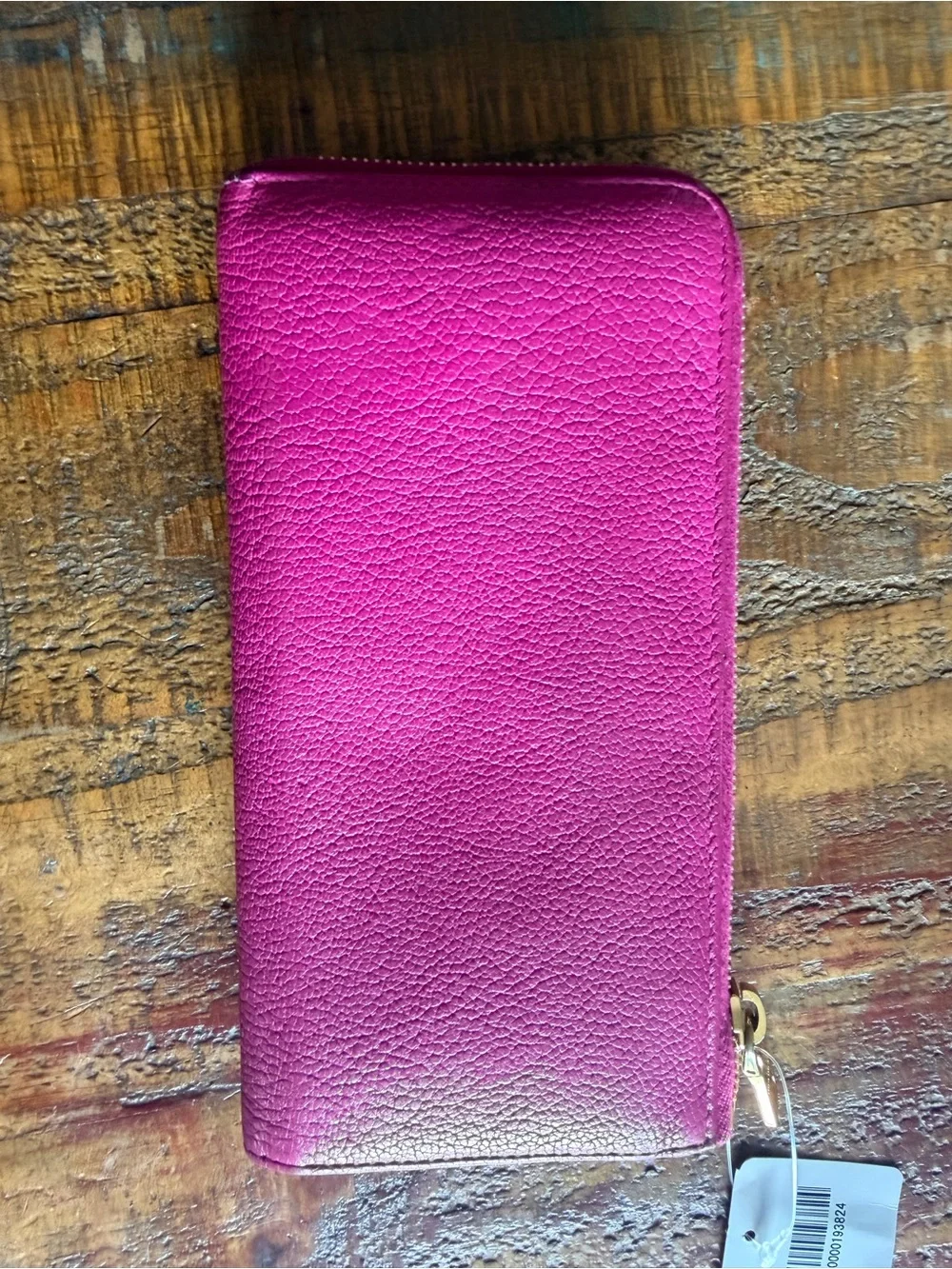 Miu Miu Fuchsia Pebbled Leather Zip Wallet with Gold Hardware